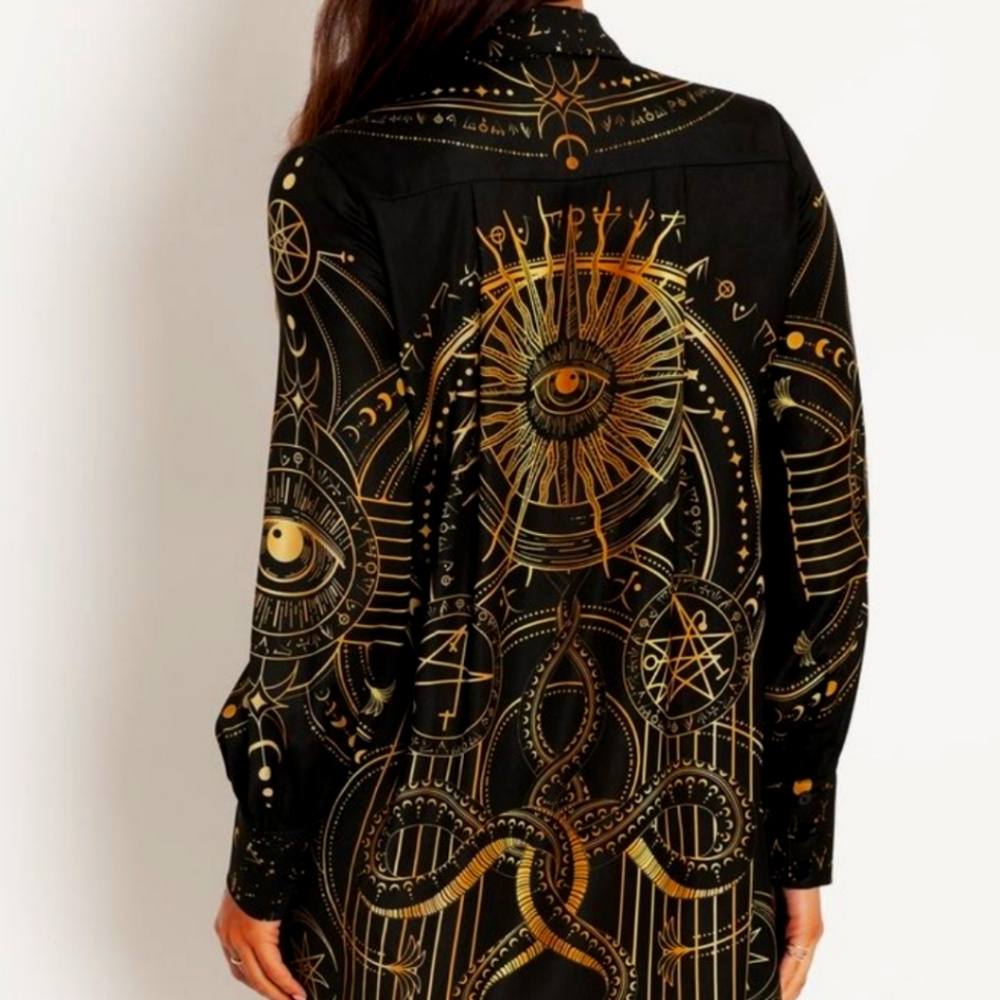 BlackMilk High Priestess Long Sleeve Work It Shirt Dress